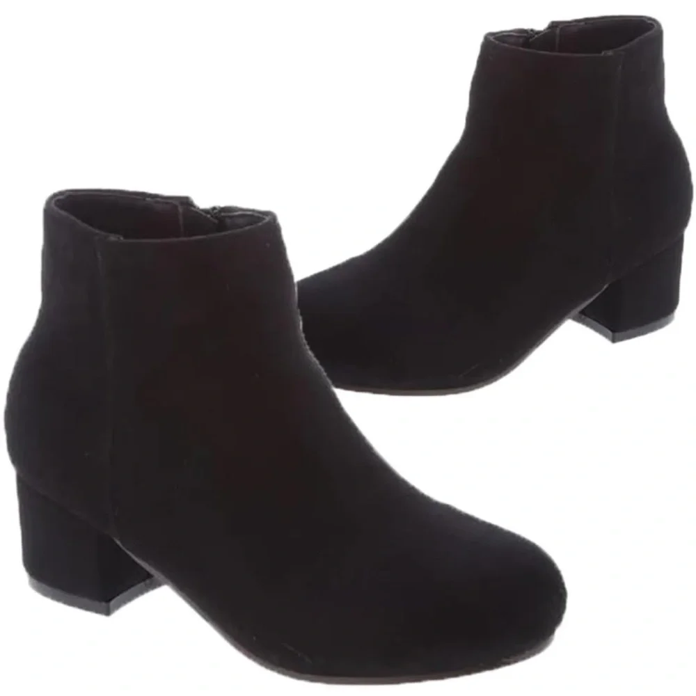 Kids Black Faux Suede Ankle Boots